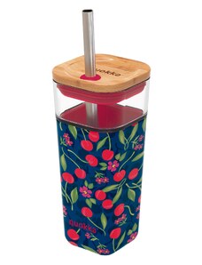 Skleněný pohár s brčkem Liquid Cube, 540ml, Quokka, cube cherries