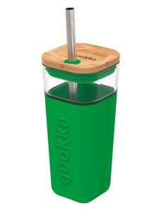 Skleněný pohár s brčkem Liquid Cube, 540ml, Quokka, zelený