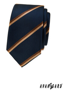 Tmavě modrá úzká kravata s hnědým pruhem Avantgard 571-81450