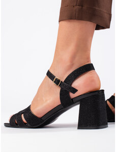 PK Exkluzívní černé sandály dámské na širokém podpatku