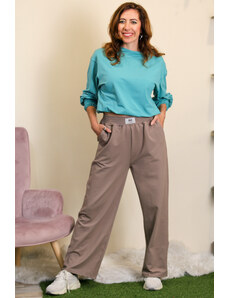 Meera Design Široké kalhoty s žabkami v pase / Pískový denim