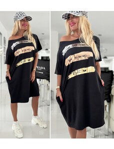 Italy moda Oversize šaty Time, černé