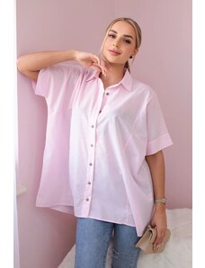 Kesi Bavlněná košile s krátkým rukávem pudrově růžové barvy
