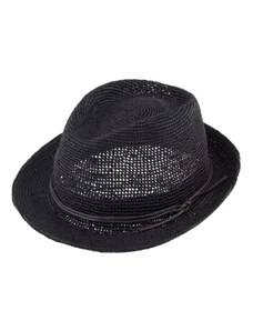 Fiebig Trilby Raffia - slaměný černý klobouk s koženou stuhou