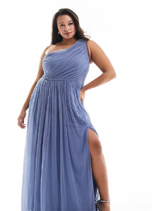 Anaya Plus Bridesmaid tulle one shoulder maxi dress in blue