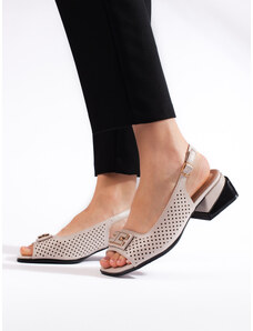 GOODIN Women's openwork sandals with low heels beige