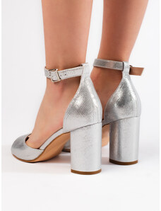 Shelvt Women's silver stiletto sandals