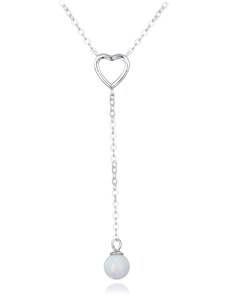 MINET Stříbrný náhrdelník visící kulička s bílým opálkem a zirkonem
