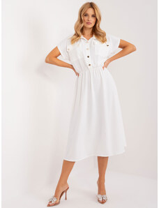 ITALY MODA Bílé midi šaty na knoflíky s kapsami a límečkem -white Bílá