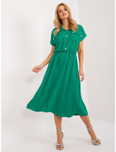 ITALY MODA Zelené midi šaty na knoflíky s kapsami a límečkem -green Zelená