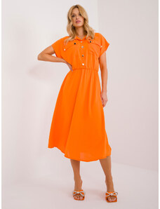 ITALY MODA Oranžové midi šaty na knoflíky s kapsami a límečkem -orange Oranžová