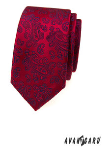 Červená kravata s modrým kašmírovým vzorem Avantgard 571-22420