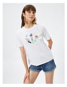 Koton Şahika Ercümen X Cotton-Marine Themed Beaded T-Shirt.
