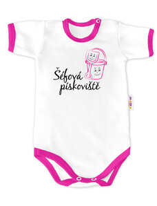 Baby Nellys Body krátký rukáv - Šéfová pískoviště - bílé/růžový lem