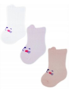 Kojenecké ponožky, 3 páry - Noviti - Kočička, bílá/růžová/losos