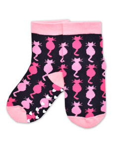 NVT Dětské froté ponožky s ABS Kočičky - černo/růžové