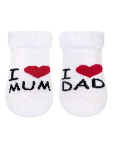 Baby Nellys Kojenecké froté bavlněné ponožky I Love Mum & Dad, bílé