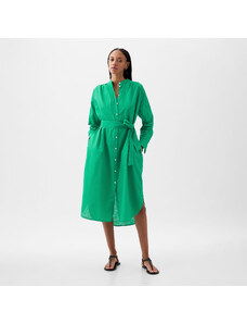 Šaty GAP Longsleeve Linen Maxi Dress Simply Green 17-5936