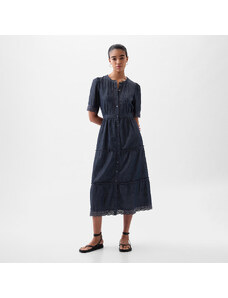 Šaty GAP Shortsleeve Lace Midi Dress Dark Wash