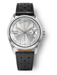 Stříbrné pánské hodinky Nivada Grenchen s koženým páskem Antarctic Spider 32023A10 38MM Automatic