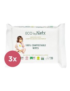 Vlhčené ubrousky ECO by Naty bez vůně - pro citlivou pokožku - výhodné balení 3 x 56ks