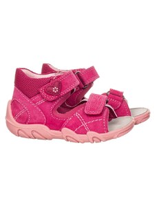 Superfit dětské kožené zdravotní sandály růžové s ozdobným prošitím a srdíčkem