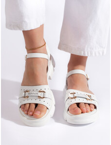 GOODIN Moderní dámské sandály bílé na plochém podpatku
