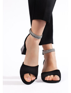 GOODIN Exkluzívní černé sandály dámské na širokém podpatku
