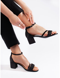 PK Luxusní sandály dámské černé na širokém podpatku