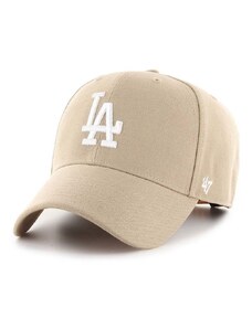 Bavlněná baseballová čepice 47brand MLB Los Angeles Dodgers béžová barva, s aplikací, B-MVPSP12WBP-KHB