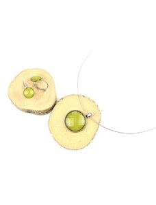 Laboka Set khaki - olivový visací náušnice + náhrdelník