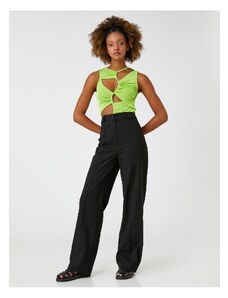 Koton Fabric Trousers Wide Leg High Waist Ribbed Front