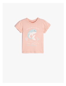 Koton T-Shirt Short Sleeve Crew Neck Whale Print Glittery Cotton