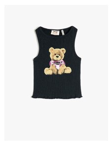 Koton Undershirt Crop Sleeveless Teddy Bear Printed Slim Fit
