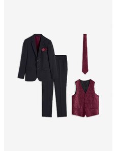 bonprix Svatební oblek Slim Fit (5dílná souprava): sako, kalhoty, vesta, kravata, kapesníček Černá