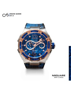 Nsquare Watches Stříbrné pánské hodinky Nsquare s koženým páskem SnakeQueen Blue 46MM Automatic