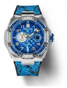Nsquare Watches Stříbrné pánské hodinky Nsquare s koženým páskem SnakeQueen Silver / Blue 46MM Automatic