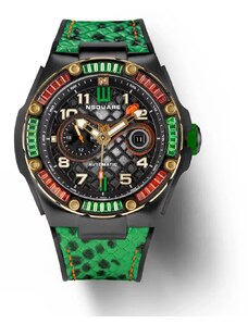 Nsquare Watches Černé pánské hodinky Nsquare s koženým páskem SnakeQueen Green / Black 46MM Automatic