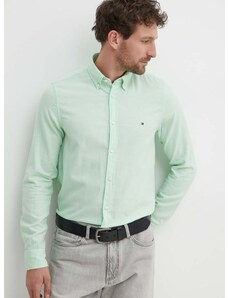 Bavlněná košile Tommy Hilfiger zelená barva, slim, s límečkem button-down