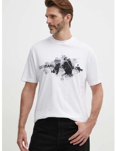 Bavlněné tričko Karl Lagerfeld bílá barva, s potiskem, 542224.755148