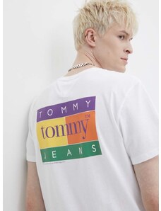 Bavlněné tričko Tommy Jeans bílá barva, s potiskem, DM0DM19171