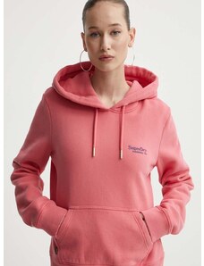 Mikina Superdry dámská, růžová barva, s kapucí, hladká