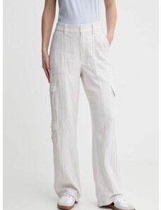 Plátěné kalhoty Hollister Co. bílá barva, široké, high waist