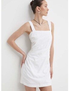 Lněné šaty Abercrombie & Fitch bílá barva, mini
