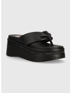 Žabky Tommy Jeans TJW WEDGE SANDAL dámské, černá barva, na platformě, EN0EN02457