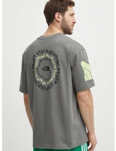 Bavlněné tričko The North Face šedá barva, s potiskem, NF0A87F60UZ1