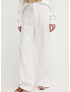 Plátěné kalhoty Polo Ralph Lauren bílá barva, široké, high waist, 211935391