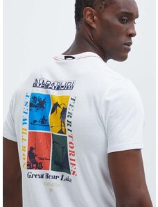 Bavlněné tričko Napapijri S-Gras bílá barva, s potiskem, NP0A4HQN0021