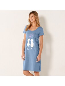 Blancheporte Krátká noční košile s potiskem koček modrá 50