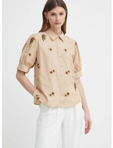 Bavlněná košile Twinset béžová barva, regular, s klasickým límcem